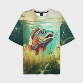 Мужская футболка oversize 3D с принтом Рыбка карп в воде ,  |  | 