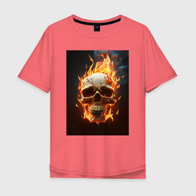 Мужская футболка хлопок Oversize с принтом Череп в огне   нейросеть , 100% хлопок | свободный крой, круглый ворот, “спинка” длиннее передней части | 