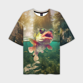 Мужская футболка oversize 3D с принтом Карп  в озере ,  |  | 