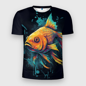 Мужская футболка 3D Slim с принтом Золотая рыбка: арт нейросети в Белгороде, 100% полиэстер с улучшенными характеристиками | приталенный силуэт, круглая горловина, широкие плечи, сужается к линии бедра | Тематика изображения на принте: 