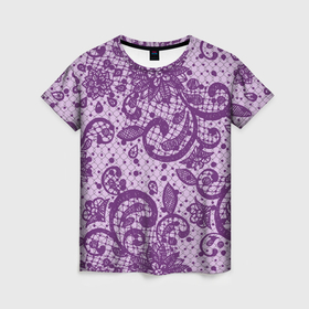 Женская футболка 3D с принтом Фиолетовая фантазия в Петрозаводске, 100% полиэфир ( синтетическое хлопкоподобное полотно) | прямой крой, круглый вырез горловины, длина до линии бедер | 