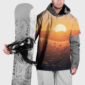 Накидка на куртку 3D с принтом Закат в цветочном поле в Тюмени, 100% полиэстер |  | Тематика изображения на принте: 