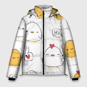 Мужская зимняя куртка 3D с принтом Привет цыпленок в Тюмени, верх — 100% полиэстер; подкладка — 100% полиэстер; утеплитель — 100% полиэстер | длина ниже бедра, свободный силуэт Оверсайз. Есть воротник-стойка, отстегивающийся капюшон и ветрозащитная планка. 

Боковые карманы с листочкой на кнопках и внутренний карман на молнии. | 