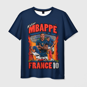 Мужская футболка 3D с принтом Килиан Мбаппе сборная Франции 10 в Тюмени, 100% полиэфир | прямой крой, круглый вырез горловины, длина до линии бедер | 