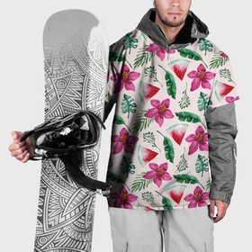 Накидка на куртку 3D с принтом Арбузы, цветы и тропические листья в Петрозаводске, 100% полиэстер |  | Тематика изображения на принте: 