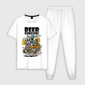 Мужская пижама хлопок с принтом Beer forever   motto в Новосибирске, 100% хлопок | брюки и футболка прямого кроя, без карманов, на брюках мягкая резинка на поясе и по низу штанин
 | 