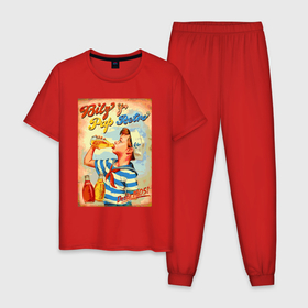 Мужская пижама хлопок с принтом Пацан рекламирует лимонад   ретро в Новосибирске, 100% хлопок | брюки и футболка прямого кроя, без карманов, на брюках мягкая резинка на поясе и по низу штанин
 | 