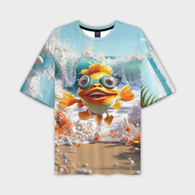 Мужская футболка oversize 3D с принтом Веселая рыбка в очках в Курске,  |  | 