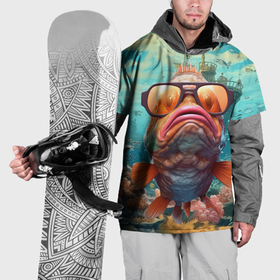 Накидка на куртку 3D с принтом Огромный  карп  в очках в Кировске, 100% полиэстер |  | Тематика изображения на принте: 