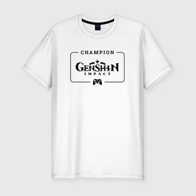 Мужская футболка хлопок Slim с принтом Genshin Impact gaming champion: рамка с лого и джойстиком в Новосибирске, 92% хлопок, 8% лайкра | приталенный силуэт, круглый вырез ворота, длина до линии бедра, короткий рукав | 
