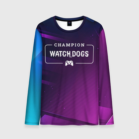 Мужской лонгслив 3D с принтом Watch Dogs gaming champion: рамка с лого и джойстиком на неоновом фоне в Санкт-Петербурге, 100% полиэстер | длинные рукава, круглый вырез горловины, полуприлегающий силуэт | 