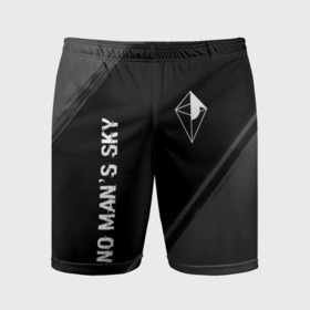Мужские шорты спортивные с принтом No Mans Sky glitch на темном фоне: надпись, символ ,  |  | 