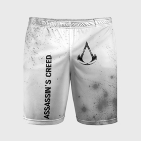Мужские шорты спортивные с принтом Assassins Creed glitch на светлом фоне: надпись, символ в Белгороде,  |  | 
