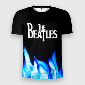 Мужская футболка 3D Slim с принтом The Beatles blue fire в Санкт-Петербурге, 100% полиэстер с улучшенными характеристиками | приталенный силуэт, круглая горловина, широкие плечи, сужается к линии бедра | 