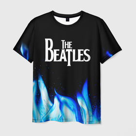 Мужская футболка 3D с принтом The Beatles blue fire в Санкт-Петербурге, 100% полиэфир | прямой крой, круглый вырез горловины, длина до линии бедер | 