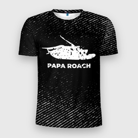 Мужская футболка 3D Slim с принтом Papa Roach с потертостями на темном фоне в Санкт-Петербурге, 100% полиэстер с улучшенными характеристиками | приталенный силуэт, круглая горловина, широкие плечи, сужается к линии бедра | Тематика изображения на принте: 