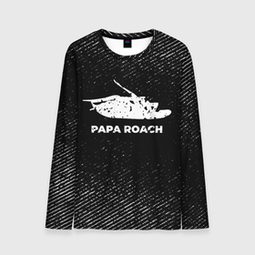 Мужской лонгслив 3D с принтом Papa Roach с потертостями на темном фоне в Санкт-Петербурге, 100% полиэстер | длинные рукава, круглый вырез горловины, полуприлегающий силуэт | Тематика изображения на принте: 