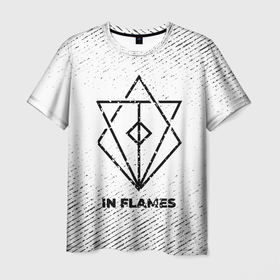 Мужская футболка 3D с принтом In Flames с потертостями на светлом фоне в Курске, 100% полиэфир | прямой крой, круглый вырез горловины, длина до линии бедер | Тематика изображения на принте: 