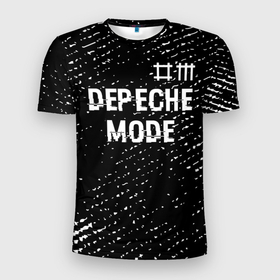 Мужская футболка 3D Slim с принтом Depeche Mode glitch на темном фоне: символ сверху в Петрозаводске, 100% полиэстер с улучшенными характеристиками | приталенный силуэт, круглая горловина, широкие плечи, сужается к линии бедра | Тематика изображения на принте: 