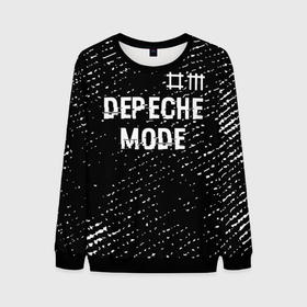 Мужской свитшот 3D с принтом Depeche Mode glitch на темном фоне: символ сверху в Петрозаводске, 100% полиэстер с мягким внутренним слоем | круглый вырез горловины, мягкая резинка на манжетах и поясе, свободная посадка по фигуре | Тематика изображения на принте: 