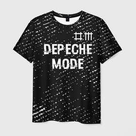 Мужская футболка 3D с принтом Depeche Mode glitch на темном фоне: символ сверху в Петрозаводске, 100% полиэфир | прямой крой, круглый вырез горловины, длина до линии бедер | Тематика изображения на принте: 