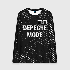 Мужской лонгслив 3D с принтом Depeche Mode glitch на темном фоне: символ сверху в Петрозаводске, 100% полиэстер | длинные рукава, круглый вырез горловины, полуприлегающий силуэт | Тематика изображения на принте: 