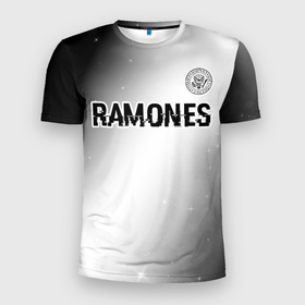 Мужская футболка 3D Slim с принтом Ramones glitch на светлом фоне: символ сверху в Курске, 100% полиэстер с улучшенными характеристиками | приталенный силуэт, круглая горловина, широкие плечи, сужается к линии бедра | 