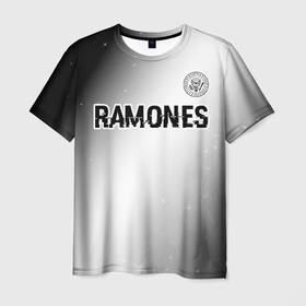 Мужская футболка 3D с принтом Ramones glitch на светлом фоне: символ сверху , 100% полиэфир | прямой крой, круглый вырез горловины, длина до линии бедер | 
