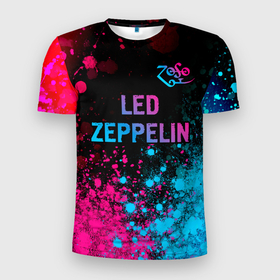 Мужская футболка 3D Slim с принтом Led Zeppelin   neon gradient: символ сверху в Екатеринбурге, 100% полиэстер с улучшенными характеристиками | приталенный силуэт, круглая горловина, широкие плечи, сужается к линии бедра | 