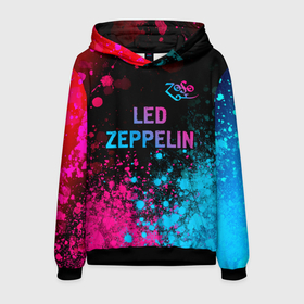Мужская толстовка 3D с принтом Led Zeppelin   neon gradient: символ сверху в Кировске, 100% полиэстер | двухслойный капюшон со шнурком для регулировки, мягкие манжеты на рукавах и по низу толстовки, спереди карман-кенгуру с мягким внутренним слоем. | 