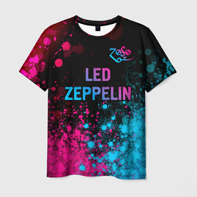 Мужская футболка 3D с принтом Led Zeppelin   neon gradient: символ сверху в Петрозаводске, 100% полиэфир | прямой крой, круглый вырез горловины, длина до линии бедер | 