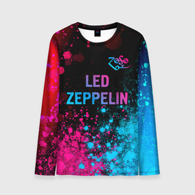 Мужской лонгслив 3D с принтом Led Zeppelin   neon gradient: символ сверху в Белгороде, 100% полиэстер | длинные рукава, круглый вырез горловины, полуприлегающий силуэт | Тематика изображения на принте: 