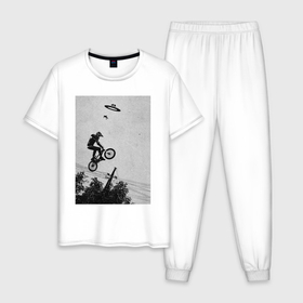 Мужская пижама хлопок с принтом UFO BMX в Белгороде, 100% хлопок | брюки и футболка прямого кроя, без карманов, на брюках мягкая резинка на поясе и по низу штанин
 | Тематика изображения на принте: 