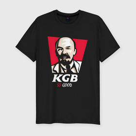 Мужская футболка хлопок Slim с принтом Ленин KGB so good в Екатеринбурге, 92% хлопок, 8% лайкра | приталенный силуэт, круглый вырез ворота, длина до линии бедра, короткий рукав | Тематика изображения на принте: 
