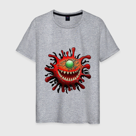Мужская футболка хлопок с принтом Веселый вирус красный в Екатеринбурге, 100% хлопок | прямой крой, круглый вырез горловины, длина до линии бедер, слегка спущенное плечо. | 