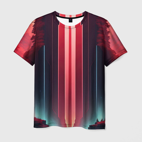 Мужская футболка 3D с принтом Алый водопад , 100% полиэфир | прямой крой, круглый вырез горловины, длина до линии бедер | 