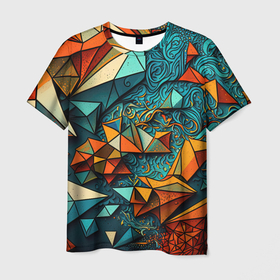 Мужская футболка 3D с принтом Треугольная абстракция в Ухте, 100% полиэфир | прямой крой, круглый вырез горловины, длина до линии бедер | Тематика изображения на принте: 