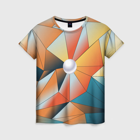 Женская футболка 3D с принтом Жемчужина   градиент из полигональных треугольников , 100% полиэфир ( синтетическое хлопкоподобное полотно) | прямой крой, круглый вырез горловины, длина до линии бедер | 