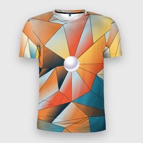 Мужская футболка 3D Slim с принтом Жемчужина   градиент из полигональных треугольников в Тюмени, 100% полиэстер с улучшенными характеристиками | приталенный силуэт, круглая горловина, широкие плечи, сужается к линии бедра | 