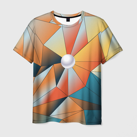 Мужская футболка 3D с принтом Жемчужина   градиент из полигональных треугольников в Курске, 100% полиэфир | прямой крой, круглый вырез горловины, длина до линии бедер | 