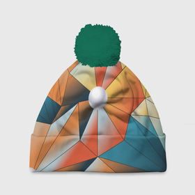 Шапка 3D c помпоном с принтом Жемчужина   градиент из полигональных треугольников в Курске, 100% полиэстер | универсальный размер, печать по всей поверхности изделия | 