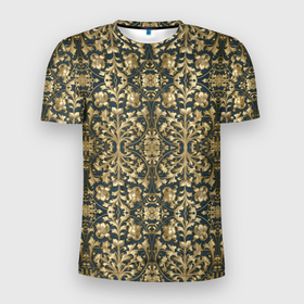 Мужская футболка 3D Slim с принтом Объемный золотой цветочный узор в Белгороде, 100% полиэстер с улучшенными характеристиками | приталенный силуэт, круглая горловина, широкие плечи, сужается к линии бедра | 