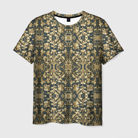 Мужская футболка 3D с принтом Объемный золотой цветочный узор в Екатеринбурге, 100% полиэфир | прямой крой, круглый вырез горловины, длина до линии бедер | Тематика изображения на принте: 