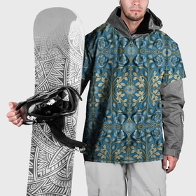 Накидка на куртку 3D с принтом Объемные голубые цветы с золотыми вензелями в Петрозаводске, 100% полиэстер |  | 