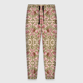 Мужские брюки 3D с принтом Розовые цветы и вензеля в Тюмени, 100% полиэстер | манжеты по низу, эластичный пояс регулируется шнурком, по бокам два кармана без застежек, внутренняя часть кармана из мелкой сетки | 