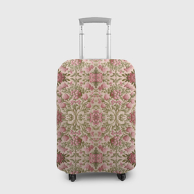 Чехол для чемодана 3D с принтом Розовые цветы и вензеля в Екатеринбурге, 86% полиэфир, 14% спандекс | двустороннее нанесение принта, прорези для ручек и колес | 