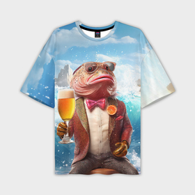 Мужская футболка oversize 3D с принтом Мистер карп с пивом ,  |  | 