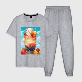 Мужская пижама хлопок с принтом Хомяк в коктейле , 100% хлопок | брюки и футболка прямого кроя, без карманов, на брюках мягкая резинка на поясе и по низу штанин
 | 