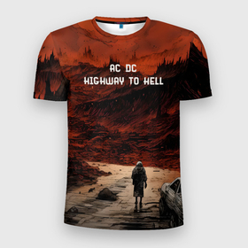 Мужская футболка 3D Slim с принтом AC DC Highway to hell в Белгороде, 100% полиэстер с улучшенными характеристиками | приталенный силуэт, круглая горловина, широкие плечи, сужается к линии бедра | 