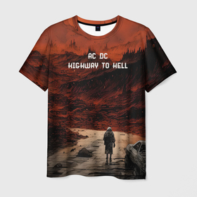 Мужская футболка 3D с принтом AC DC Highway to hell в Курске, 100% полиэфир | прямой крой, круглый вырез горловины, длина до линии бедер | 